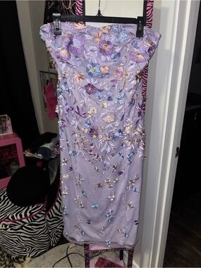 (SIZE L) Anaya Embroidered Floral Midi Dress - Lavender/combo